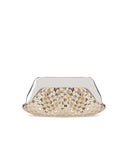 Themoirè Emera Micro Weaved Straw Laminated Silver Clutch Bag