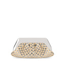 Themoirè Emera Micro Weaved Straw Laminated Silver Clutch Bag