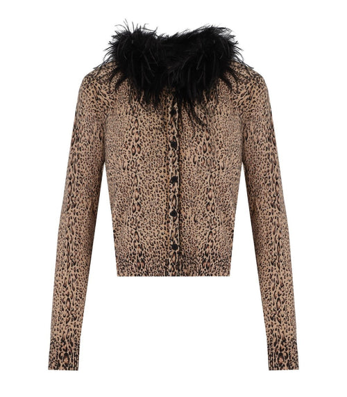 Twinset Animal Print Cardigan With Feathers