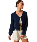 Twinset Blue Fringed Cardigan