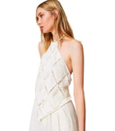 Twinset Cream Top With Feathers