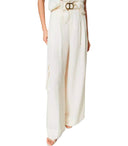 Twinset Ivory Linen Wide Leg Trousers