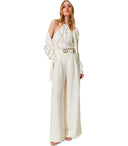 Twinset Ivory Linen Wide Leg Trousers