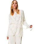 Twinset Off White Cardigan With Feathers