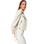 Chaqueta de motociclista blanca de gemelos