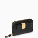 Ferragamo Vara Black Leather Zip Around Wallet With Bow