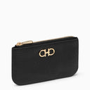 Ferragamo Black Leather Coin Purse With Gancini Logo