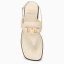 Ferragamo Ivory Gancini Ornament Thong Sandal