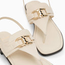 Ferragamo Ivory Gancini Ornament Thong Sandal