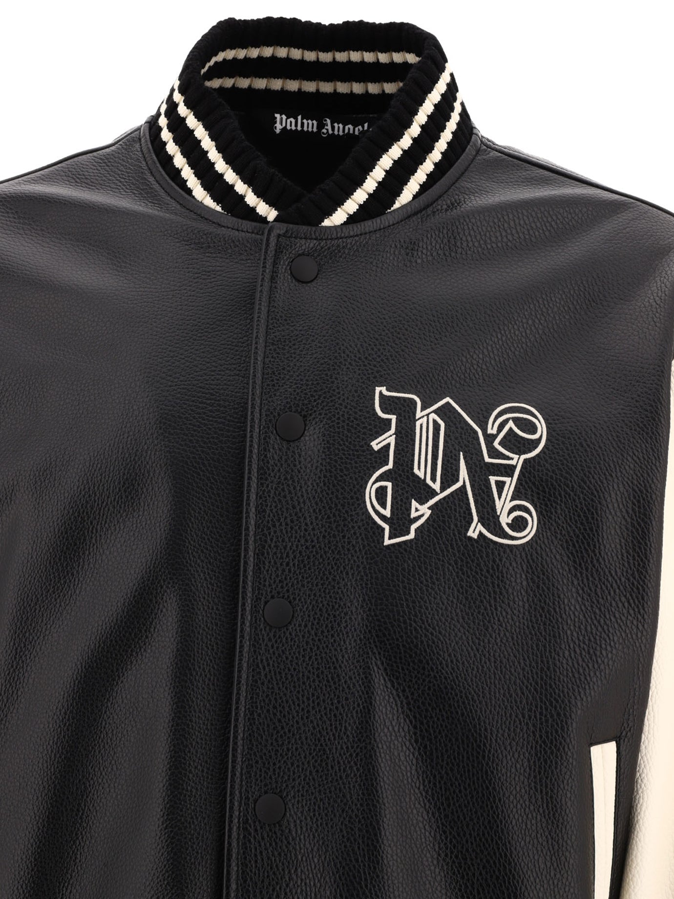 Palm Angels Monogram Leather Varsity Jacket in Black for Men