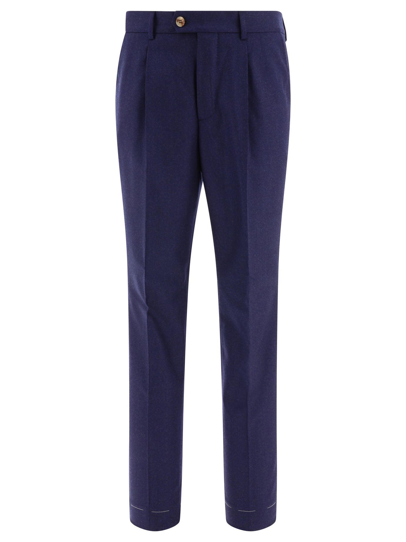 Canali | Grey Wool Flannel Flat Front Trousers – Baltzar
