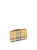 Burberry Check And Leather Zip Card Case