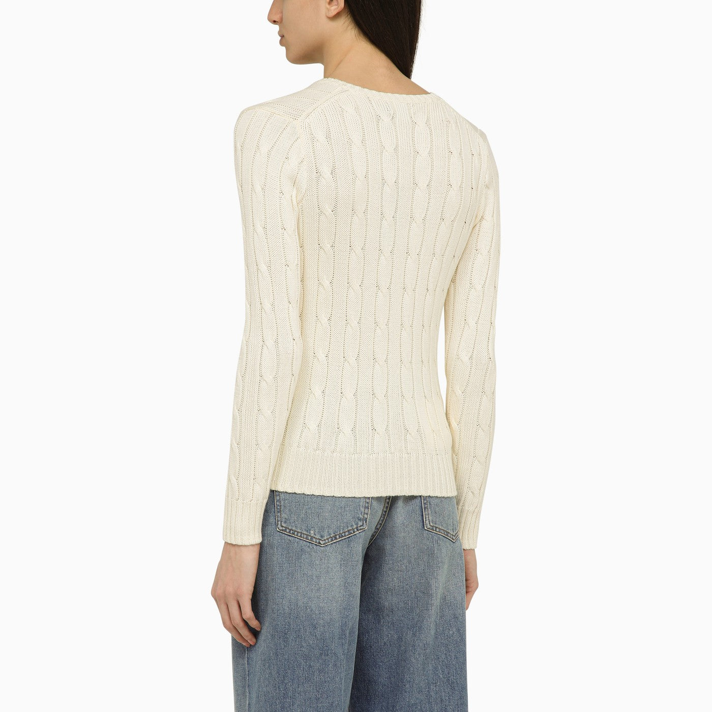 Ralph Lauren Women's Cable-Knit Wool-Cashmere Sweater - Size M in Authentic Cream
