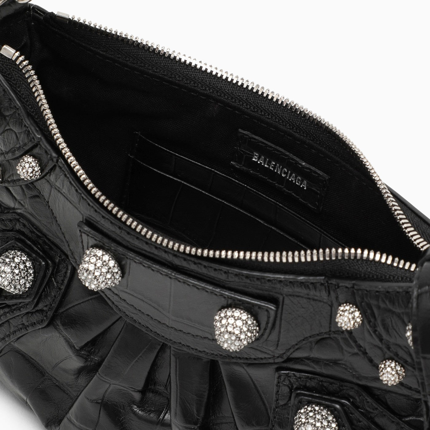 Balenciaga Croco-Print Le Cagole Mini Bag with Chain - Black