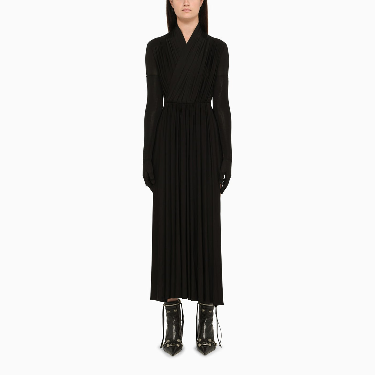Balenciaga Black Pleated Asymmetric Dress | Balardi