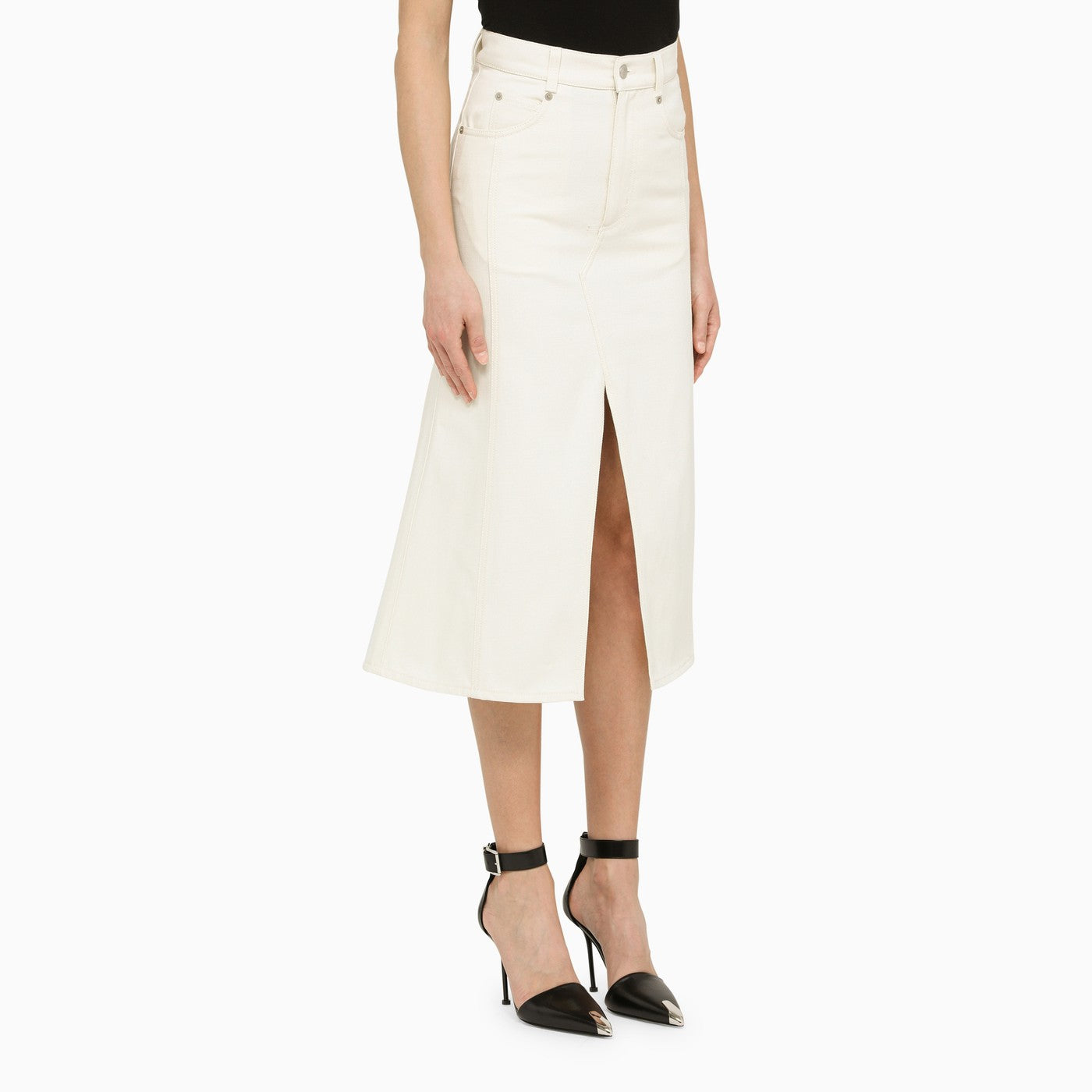 Alexander Mc Queen Ivory Denim Pencil Skirt Balardi