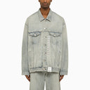 Balenciaga Dirty Blue Denim Jacket With Size Stickers
