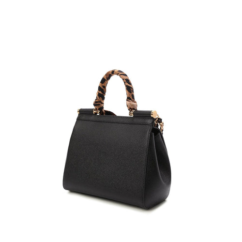Sicily Small Leather Tote Bag in Black