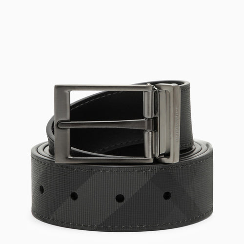 Burberry Smoke Black/Graphite Vintage Check Belt In Reversible Coated Canvas