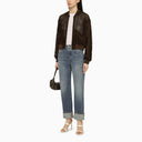 Swd By S.W.O.R.D. Brown Perforated Leather Bomber Jacket