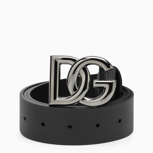 Dolce&Gabbana Black Belt With Rutenium Dg Plaque