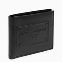 Dolce & Gabbana Black Leather Bi Fold Walet con logo