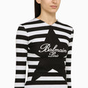 Balmain Black And White Striped Shirt With Cotton Logo