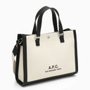A.P.C. Camille 2.0 White/Black Cotton And Linen Tote Shopper Bag