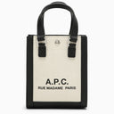 A.P.C. Camille 2.0 Beige/Black Cotton and Linen Tote Bag