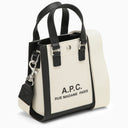A.P.C. Camille 2.0 Beige/Black Cotton and Linen Tote Bag