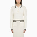 Alessandra Rich White Cotton Cable Knit Polo Shirt