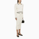 Alessandra Rich White Cotton Cable Knit Polo Shirt