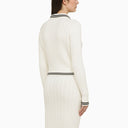Alessandra Rich White Cotton Cable Knit Polo Shirt