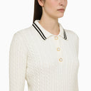 Alessandra Rich White Cotton Cable Knit Polo Shirt