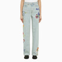 Kenzo Light Blue Jeans With Denim Flower Embroidery