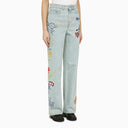 Kenzo Light Blue Jeans With Denim Flower Embroidery