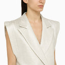 Federica Tosi Silver Double Breasted Cotton Blend Waistcoat