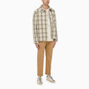 Golden Goose Ecru/Green Chaqueta de camisa a cuadros en algodón