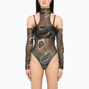Julfer Grey Tulle Overlay Bodysuit - Balardi