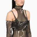 Julfer Grey Tulle Overlay Bodysuit - Balardi