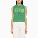 Ganni Green Cotton Blend Waistcoat met logo