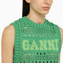 Ganni Green Cotton Blend Waistcoat met logo