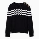 Patou Navy Blue Cotton And Wool Jumper With White Detailing