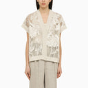 Brunello Cucinelli Oatmeal Coloured Perforated Cotton Cardigan