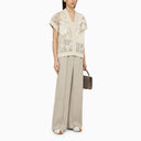 Brunello Cucinelli Oatmeal Coloured Perforated Cotton Cardigan