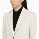 Brunello Cucinelli Chalk Coloured Single Breasted Jacket In Linen And Cotton