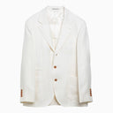 Brunello Cucinelli Single Breasted White Linen Jacket