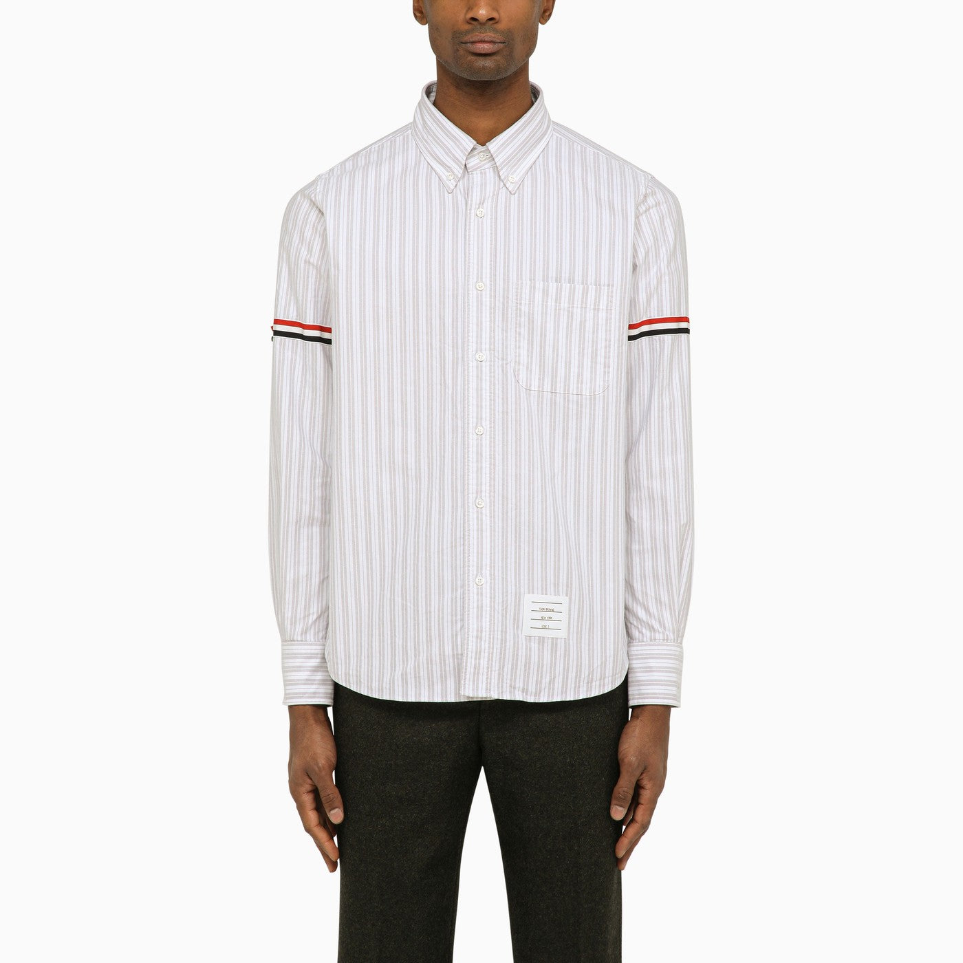 Thom Browne White And Grey Striped Oxford Shirt | Balardi