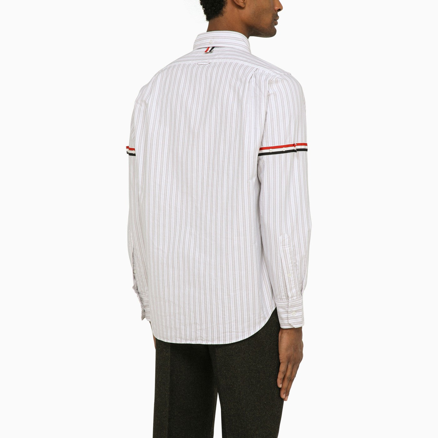 Thom Browne White And Grey Striped Oxford Shirt | Balardi