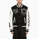 Off White ™ Giacca varsity in lana in bianco e nero e pelle